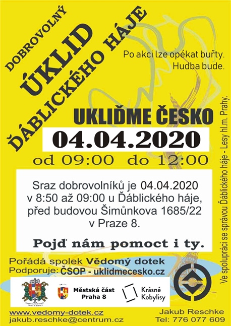 Dobrovolný úklid Ďáblického háje, 4. dubna 2020